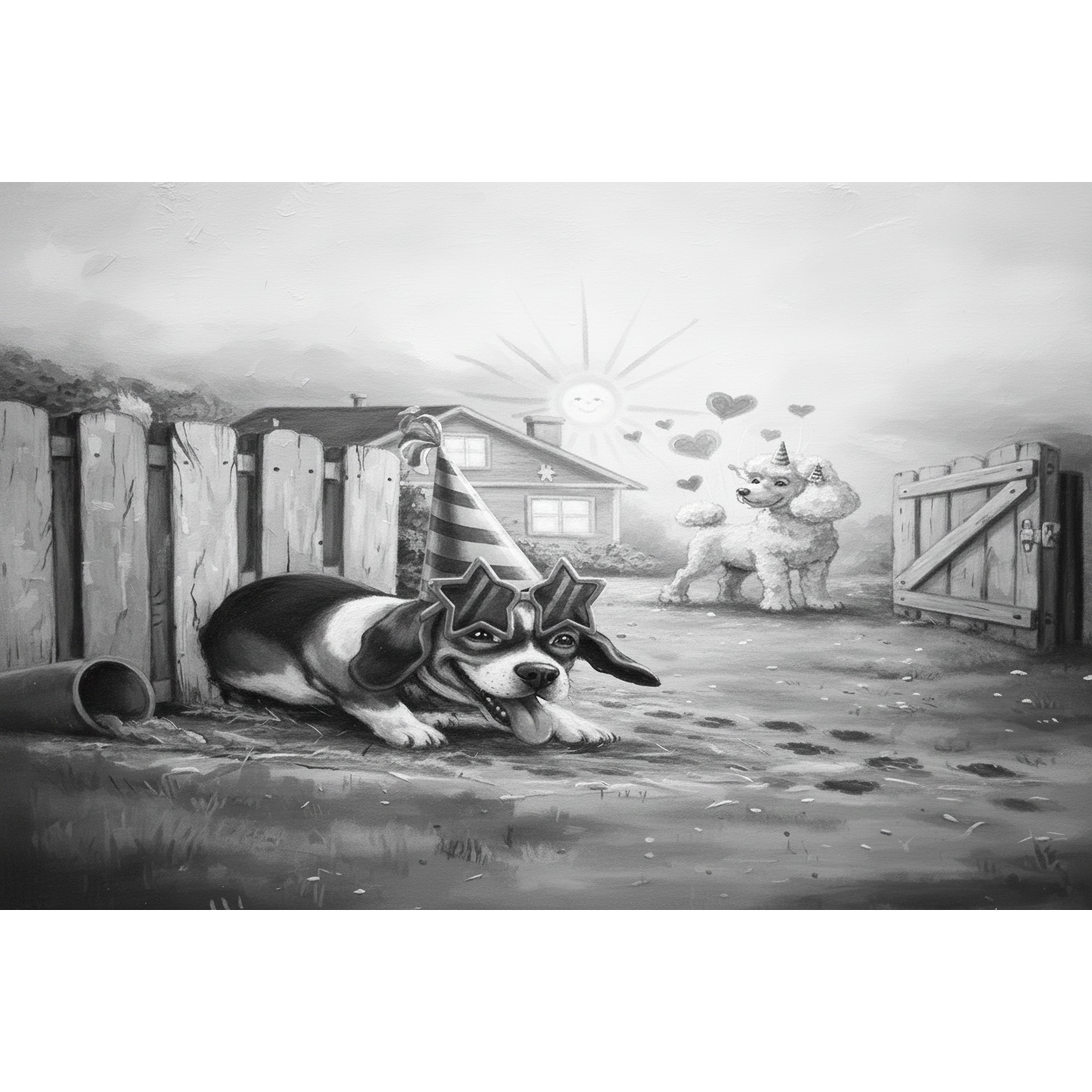 Bright Black and White Farmyard Dog