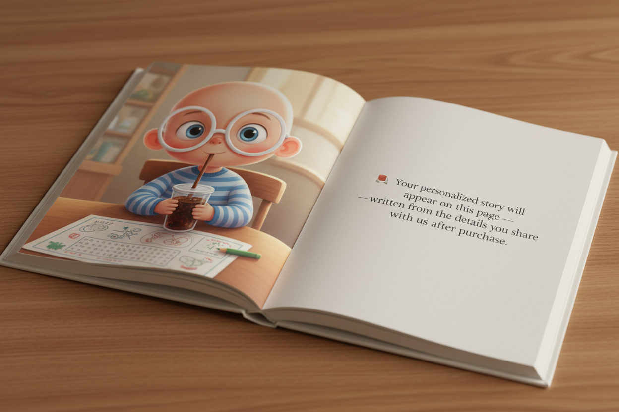 Open book showing a sample personalized memorial page — Velquill Press