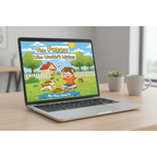 Laptop displaying a children's book titled 'The Puppy Who Wouldn't Listen' on a desk.