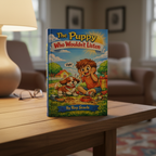 Book cover of 'The Puppy Who Wouldn't Listen' with a boy and puppy on a colorful background